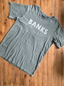 BANKS Size L Green/Grey Print T-Shirt Men's