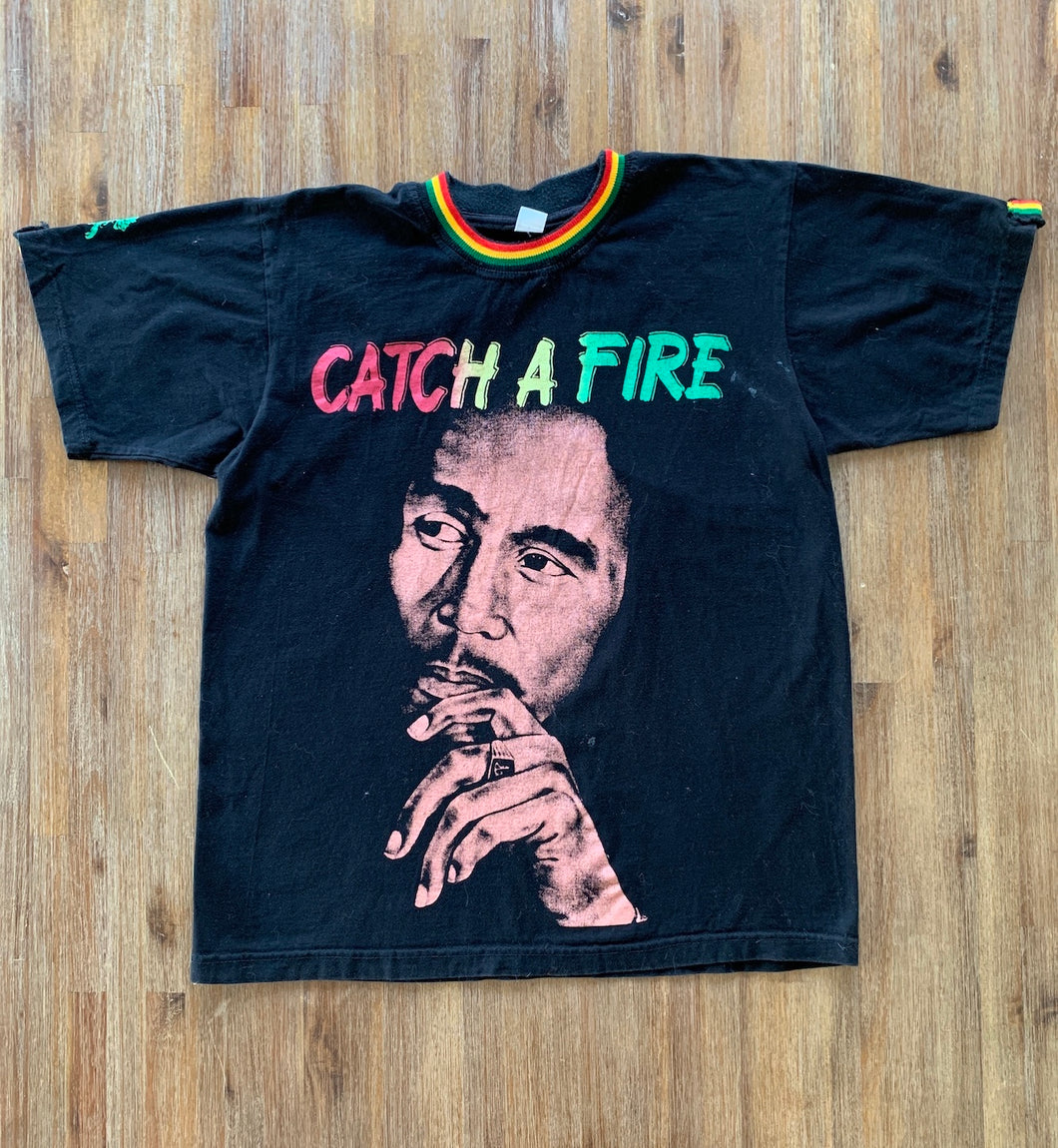 BOB MARLEY Size M (MNS) L (WMNS) Vintage 'Catch a Fire' Black T-Shirt MAR9421
