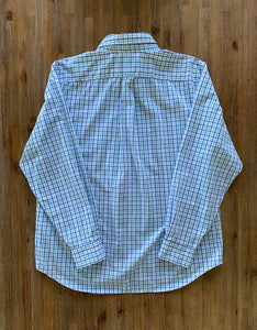 NAUTICA Size XL Long Sleeve Green, White and Blue Check Button Shirt Men's APR821