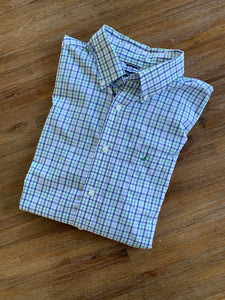 NAUTICA Size XL Long Sleeve Green, White and Blue Check Button Shirt Men's APR821