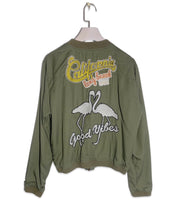 Load image into Gallery viewer, California &#39;Good Vibes&#39; Bomber Jacket Khaki Green Women&#39;s