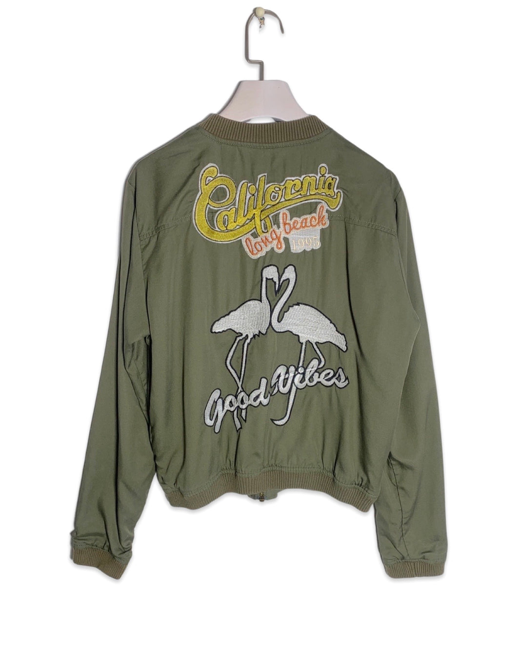 California 'Good Vibes' Bomber Jacket Khaki Green Women's