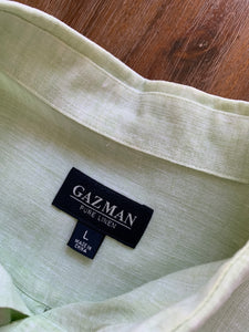 GAZMAN Size L Pure Linen S/S Shirt in Green JUL148
