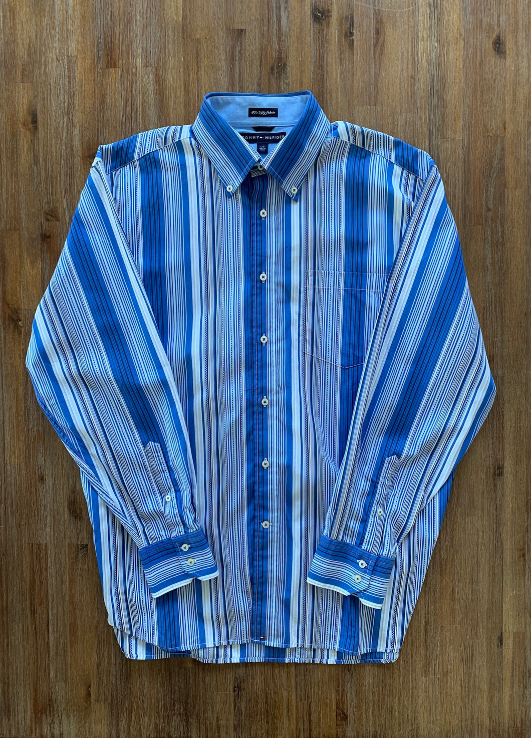 TOMMY HILFIGER Size L Retro 80's Ply Striped L/S Shirt Men's