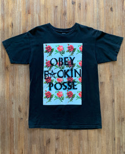 OBEY Size M Floral Print on Black T-Shirt Men's OCT51