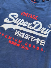Load image into Gallery viewer, SUPERDRY Size L Premium Goods Logo on Blue T-Shirt MEn&#39;s SEP51