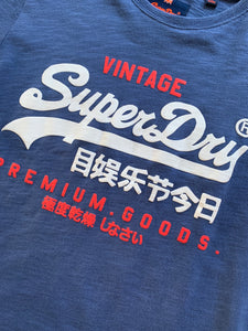 SUPERDRY Size L Premium Goods Logo on Blue T-Shirt MEn's SEP51