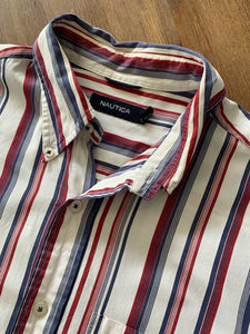 NAUTICA Size M (Fits Slightly Larger) White Striped Long Sleeve Shirt Men's