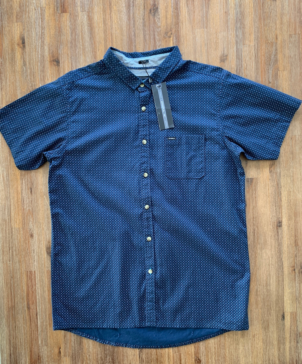 O'NEIL Size L New S/S Button Shirt in Navy Blue Men's