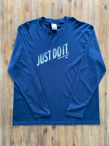 NIKE Size XL Vintage 'Just Do It' Long Sleeve T-Shirt in Blue Mens NOV27