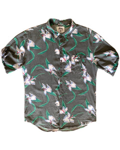 STUSSY Size L Floral Pocket Short Sleeve Button Shirt in Charcoal 060123