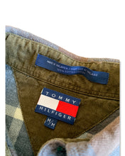 Load image into Gallery viewer, TOMMY HILFIGER Size M/L Vintage Long Sleeve Flannel Crest Embroidery in Grey/Brown Plaid