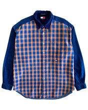 將圖片載入圖庫檢視器 TOMMY HILFIGER Size L/XL Vintage Long Sleeve Shirt in Plaid (Denim / Corduroy Collar)