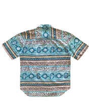 將圖片載入圖庫檢視器 SHIRTS AT WORK Size L Vintage Aztec Party Short Sleeve Shirt in Blue Mens