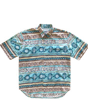 將圖片載入圖庫檢視器 SHIRTS AT WORK Size L Vintage Aztec Party Short Sleeve Shirt in Blue Mens