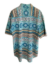 Load image into Gallery viewer, SHIRTS AT WORK Size L Vintage Aztec Party Short Sleeve Shirt in Blue Mens