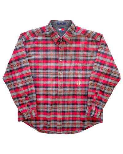 TOMMY HILFIGER Size XL Vintage Plaid Long Sleeve Shirt Red Mens 321222